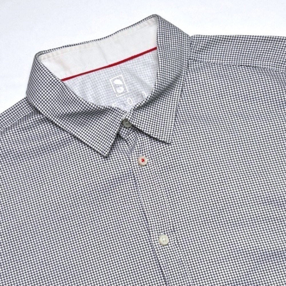Desoto Men Button Down Shirt Black White XL Micro Houndstooth Jersey Knit Cotton